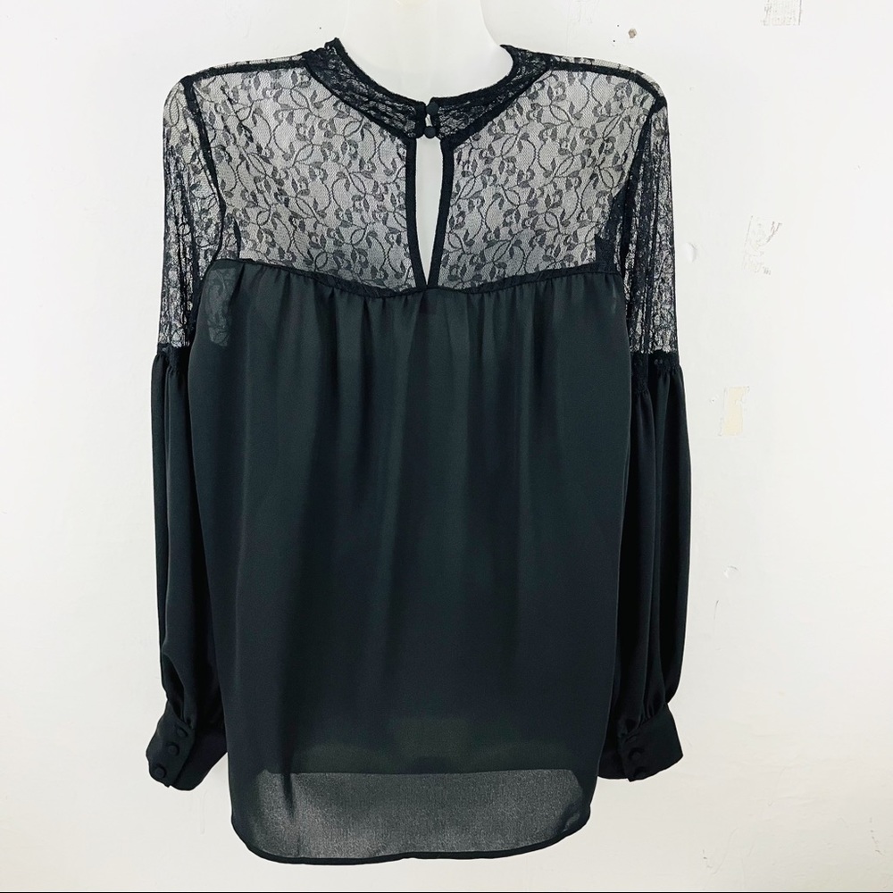 Vince Camuto Black Balloon Sleeve Lace Long Sleeve Top Blouse Size S NWOT - Picture 9 of 11